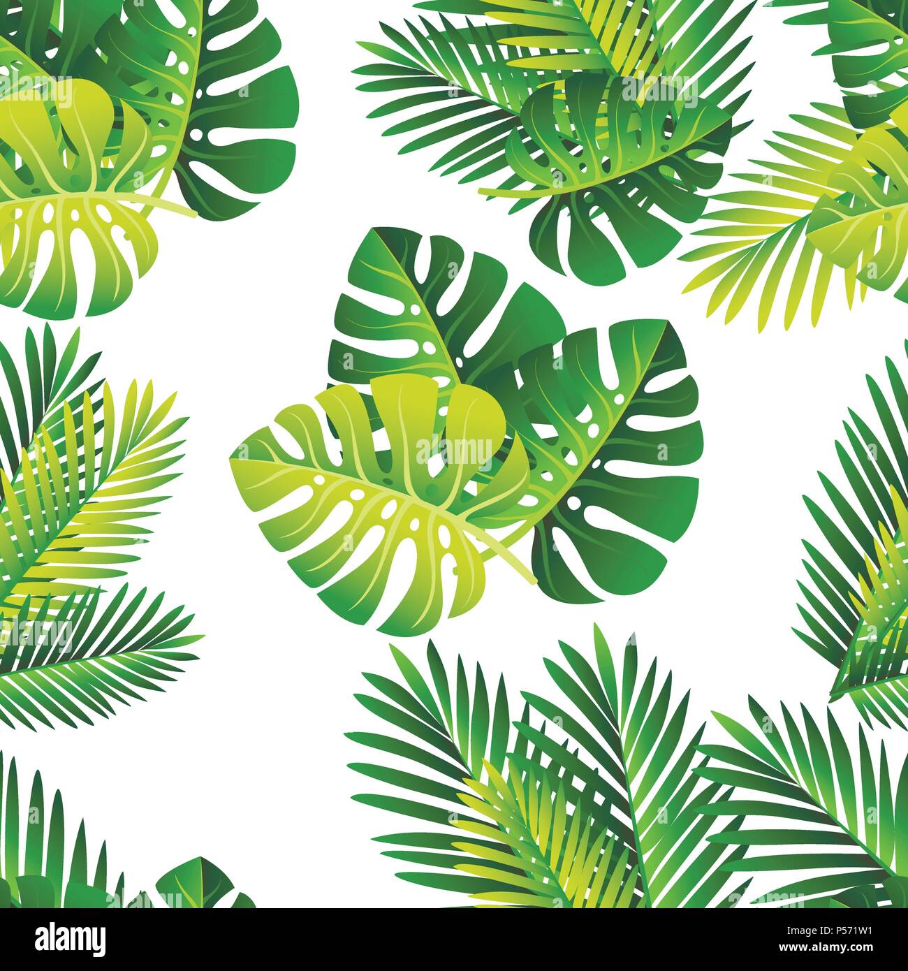 Seamless pattern. Tropical green leaves. Exotical jungle and palm leaf ...