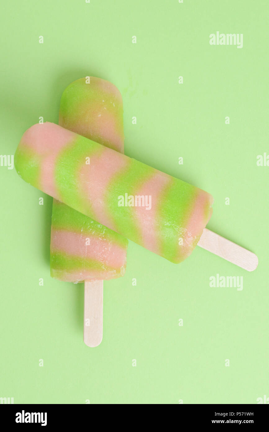 top view green apple and watermelon popsicle Stock Photo Alamy