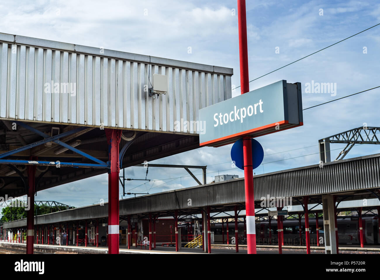STOCKPORT, UK JUNE 23, 2018 Platform at Stockport Train Station near