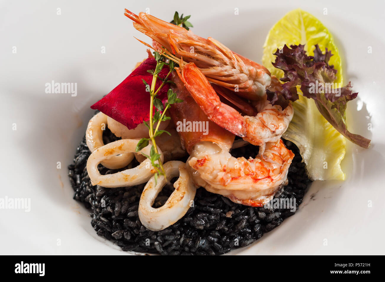 red prawn squid ink rice Stock Photo - Alamy