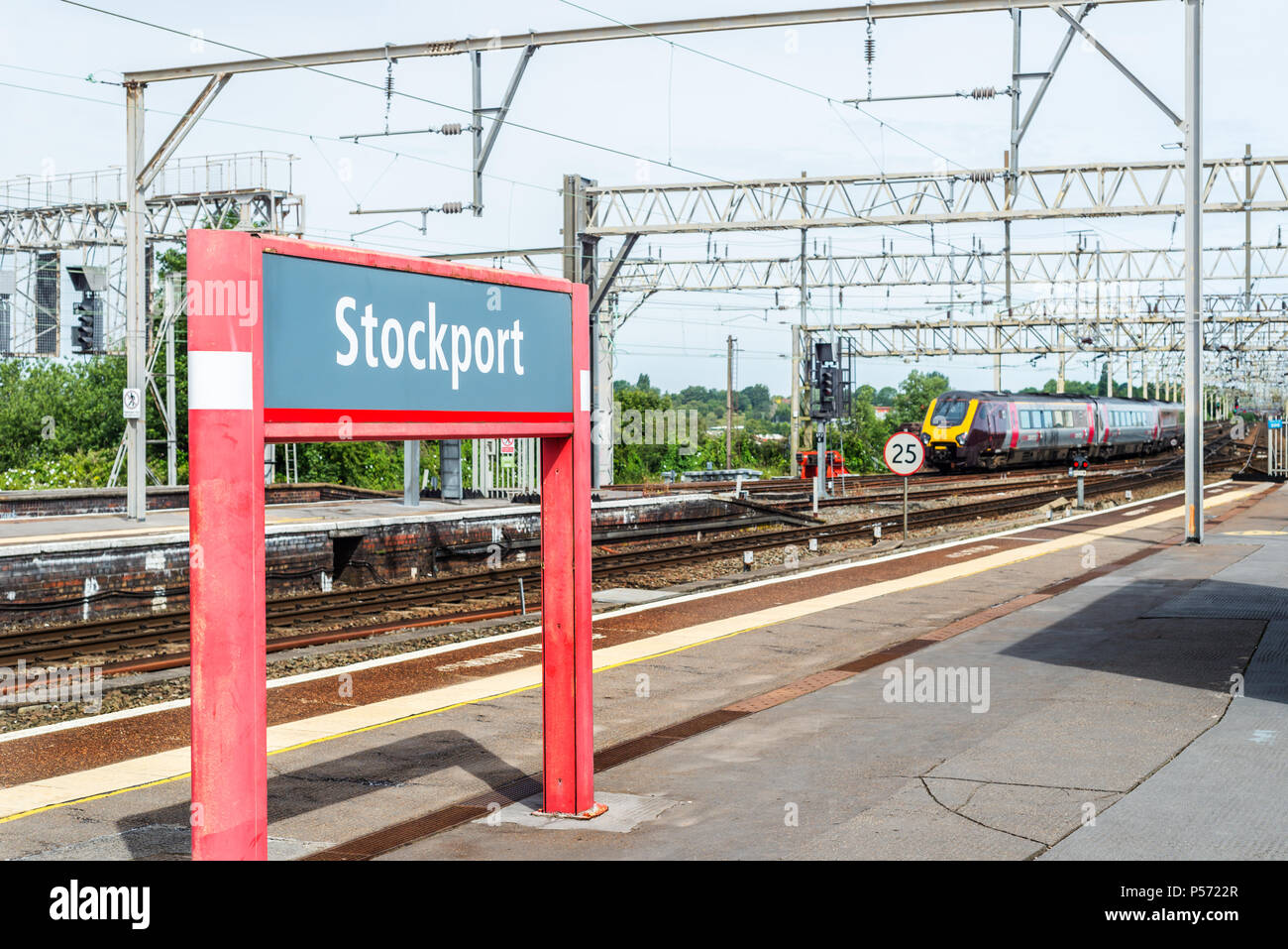 STOCKPORT, UK JUNE 23, 2018 Platform at Stockport Train Station near