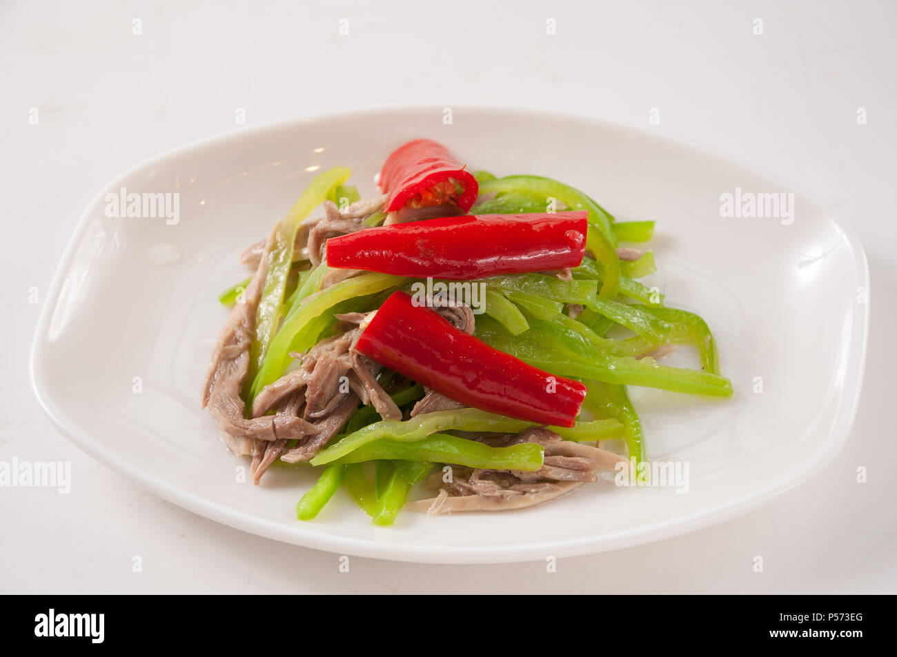 Shredded duck with green pepper Stock Photo - Alamy