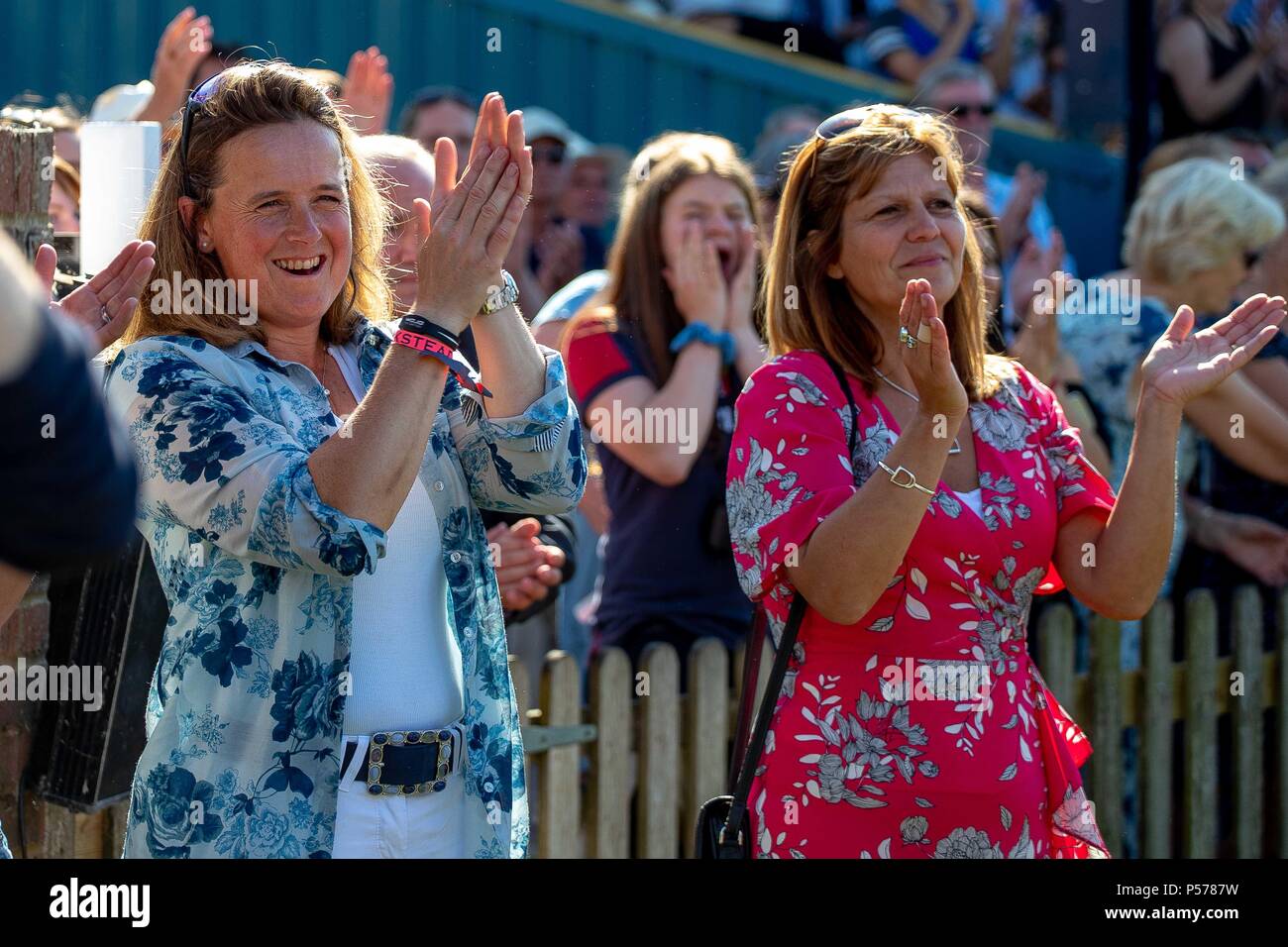 West Sussex, UK. 24th Jun, 2018. Pippa Funnell smiling and clapping.The Al Shira'aa Derby. The Al Shira'aa Hickstead Derby Meeting. Showjumping. The All England Jumping Course. Hickstead. West Sussex. UK. Day 5. 24/06/2018. Credit: Sport In Pictures/Alamy Live News Stock Photo