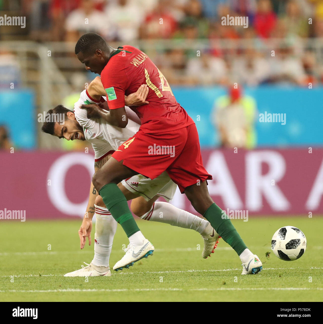 (180625) -- SARANSK, June 25, 2018 (Xinhua) -- William Carvalho (R) of Portugal competes during the 2018 FIFA World Cup Group B match between Iran and Portugal in Saransk, Russia, June 25, 2018. (Xinhua/Fei Maohua) Stock Photo