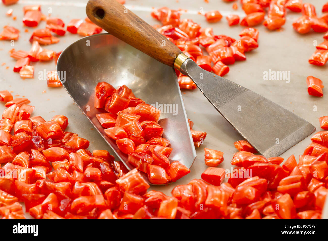 Berck (northern France): 'Succes Berckois', traditional making of lozenges (hard candies) Stock Photo