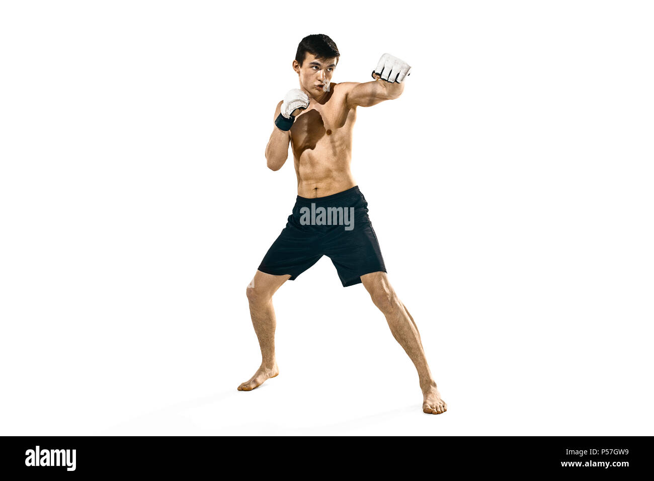 professional boxer boxing isolated on white studio background Stock ...