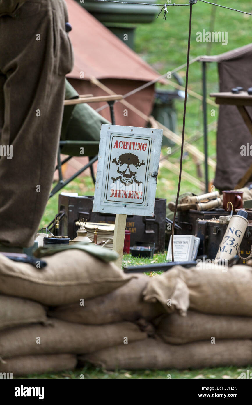 Achtung Minen Warning Sign in German (Attention Mines) Stock Photo