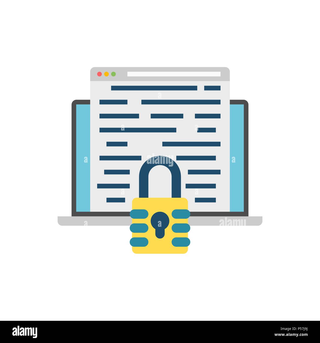 Encryption Concept, Padlock, Laptop, Document Flat Vector Icon ...