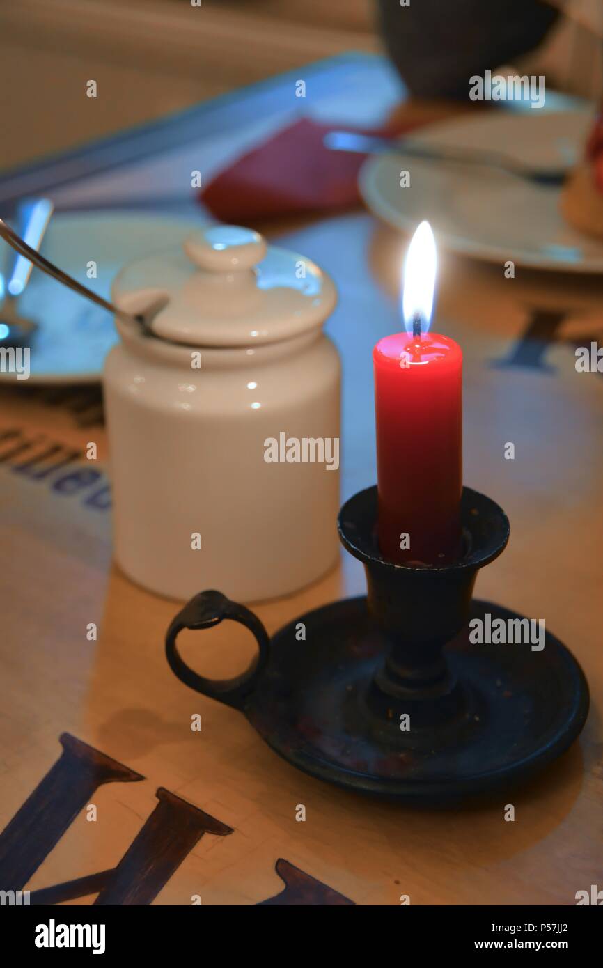 Candle in a street cafe Stock Photo Alamy