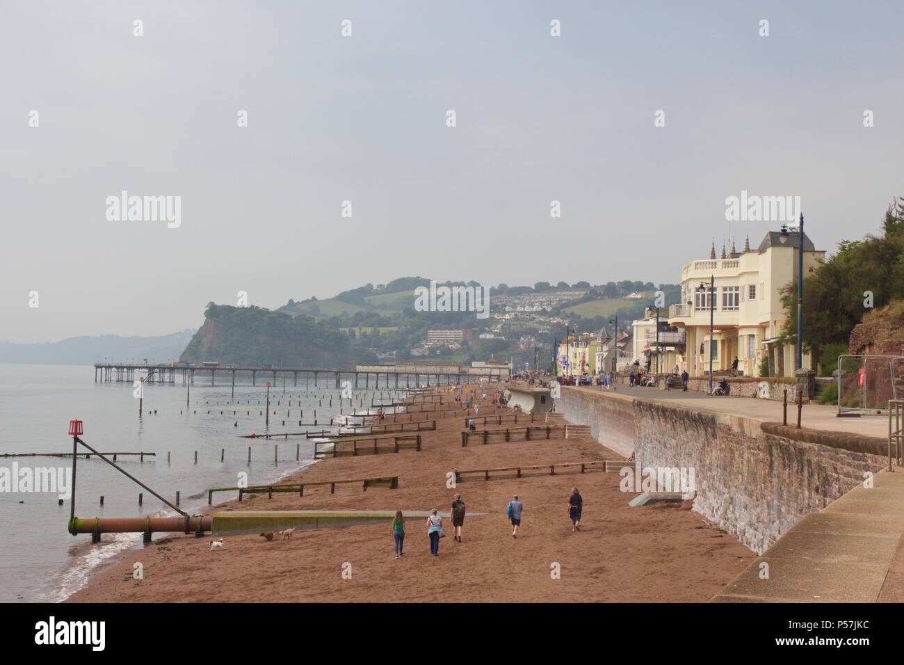 The view of Teignmouth beach, a typical British, English seaside in South Devon Stock Photo