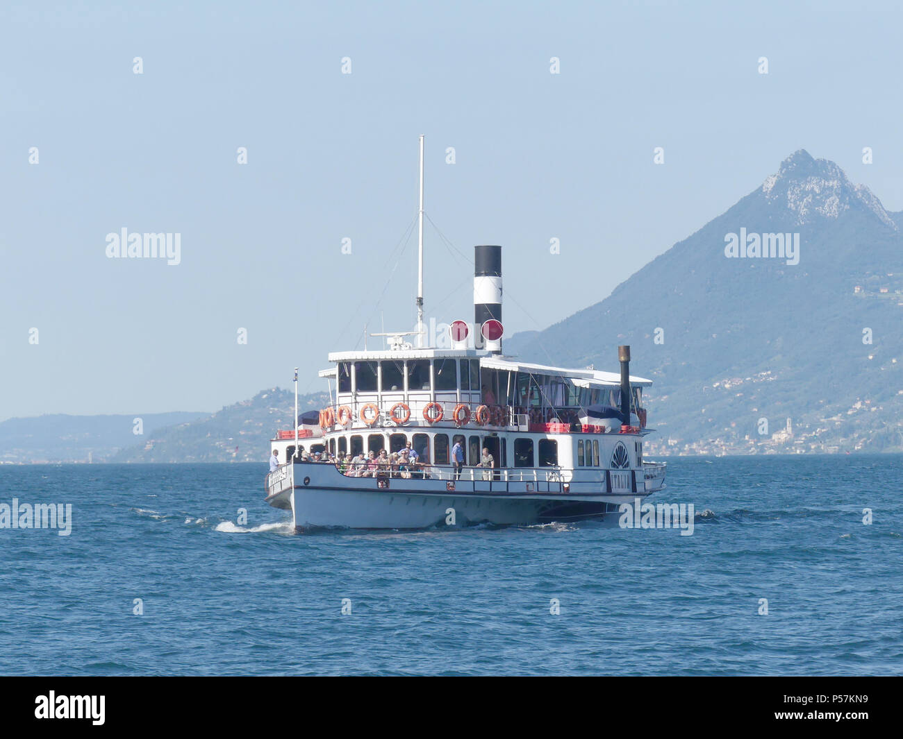 ITALIA paddle steamer built in 1909, on Lake Garda ,north Italy. Photo: Tony Gale Stock Photo