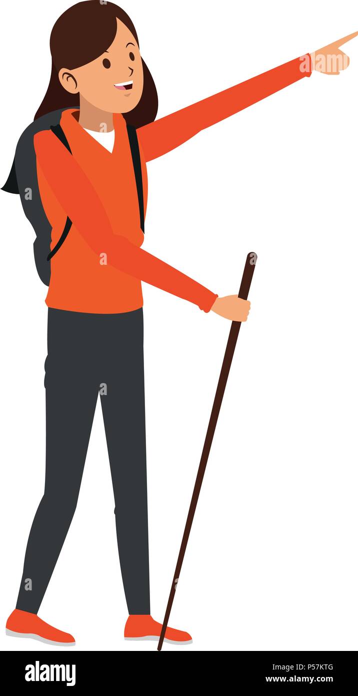 Woman with backpack and walking stick Stock Vector Image & Art Alamy