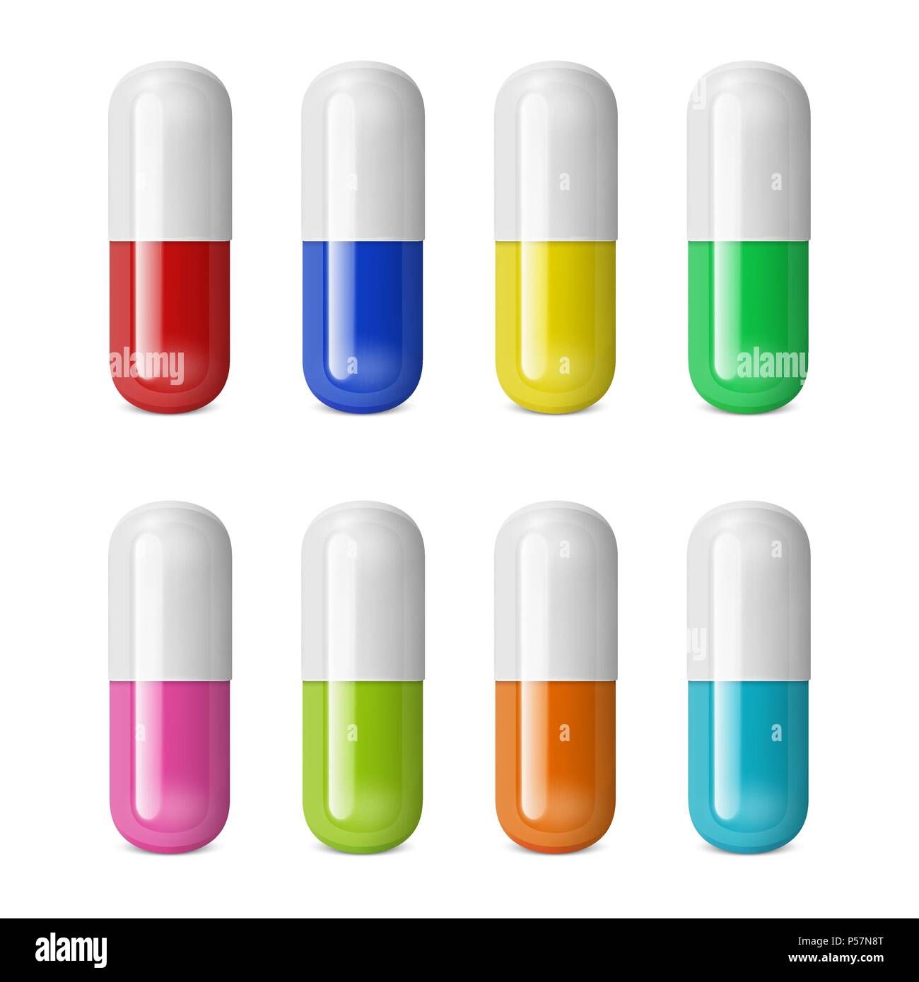 Vector realistic 3d different color medical pill icon set isolated on ...