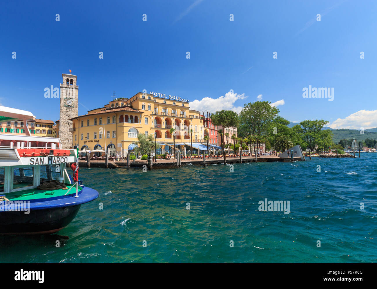 Riva del Garda, Italy – May 25, 2017: Waterfront and Hotel Sole at ...