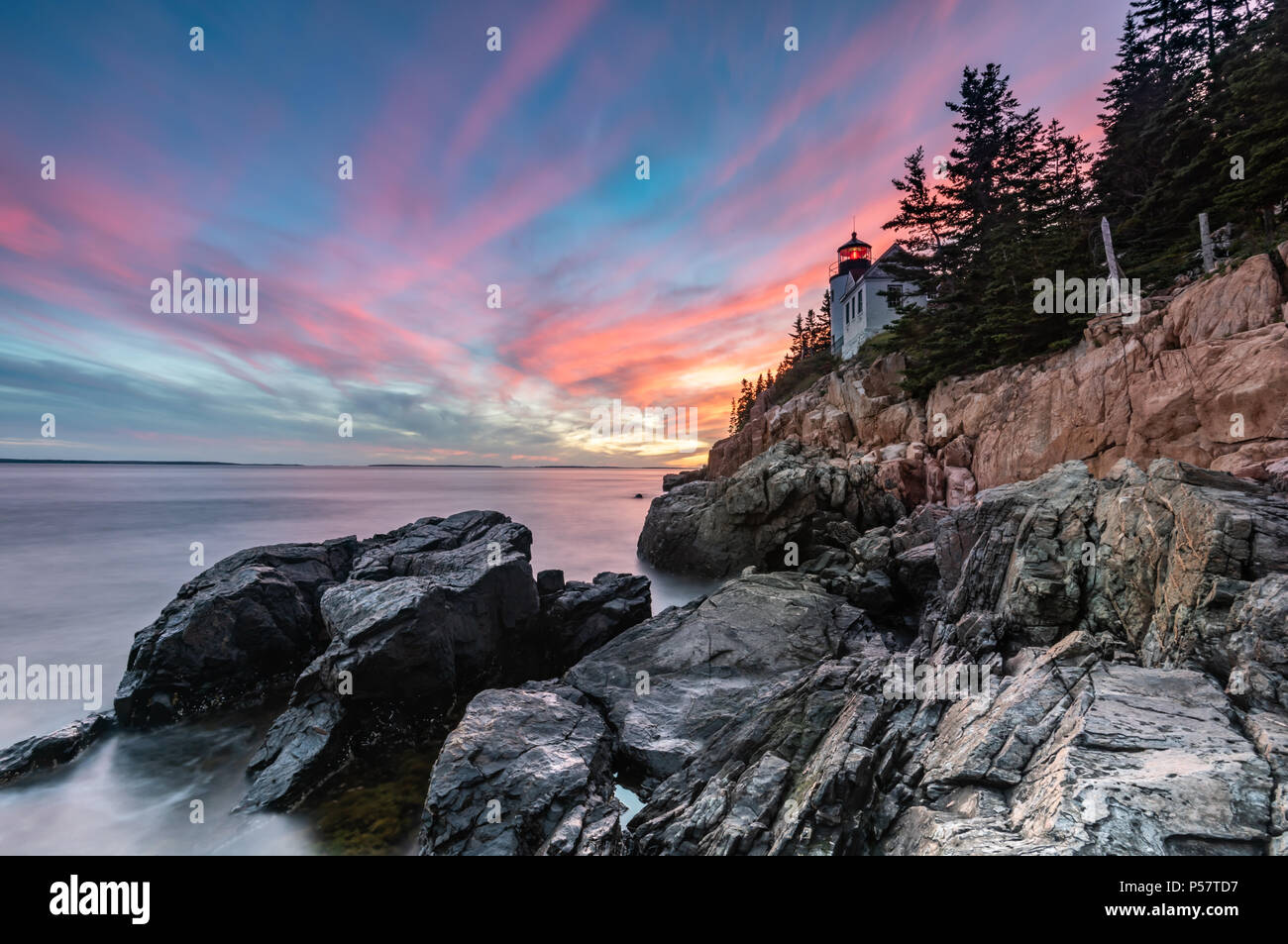 Bass Harbor Lighthouse in Maine at Sunset Stock Photo Alamy