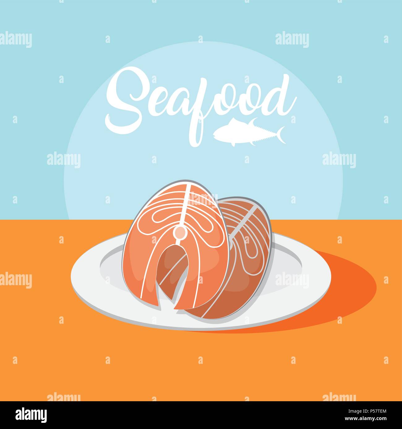 Fish steak salmon food on dish vector illustration graphic design Stock ...