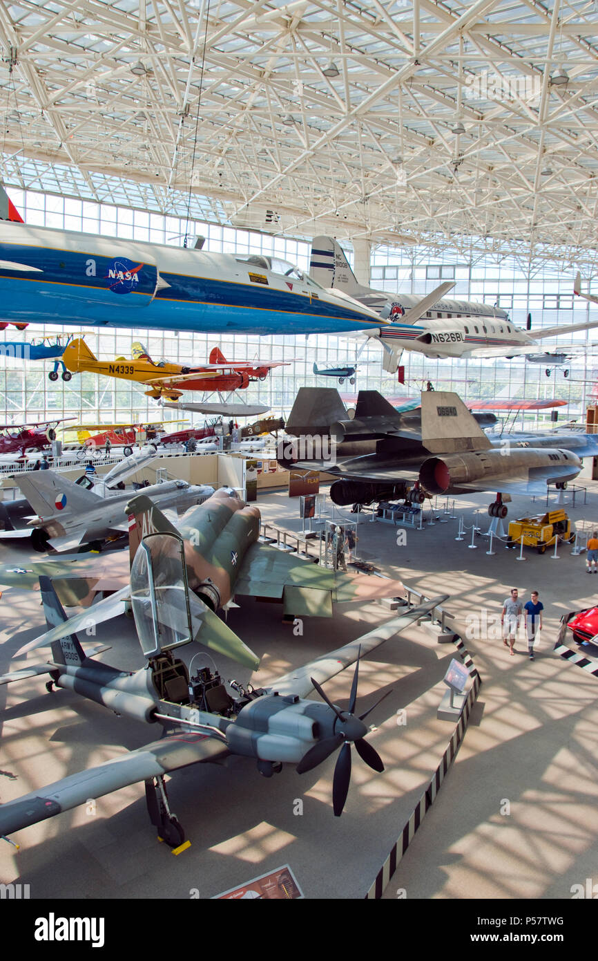 Vintage aircraft displayed in the Great Gallery of the Museum of Flight ...