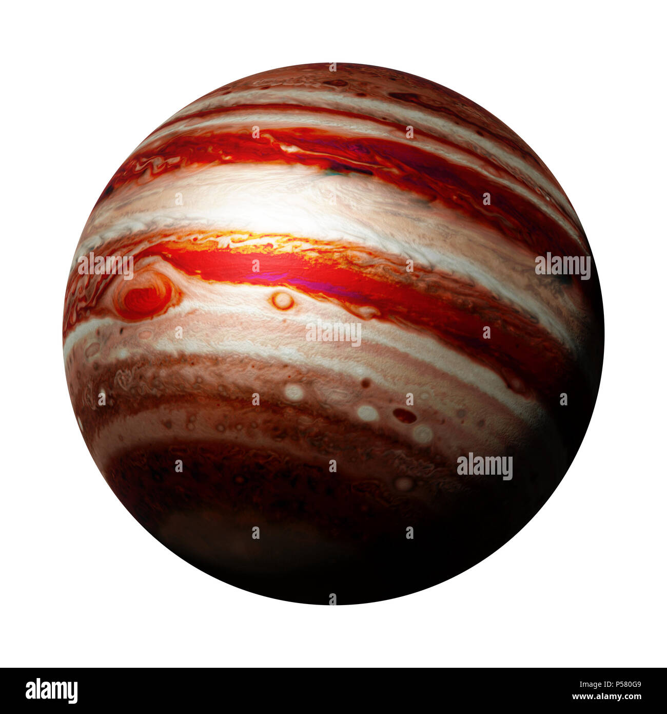 planet Jupiter, part of the solar system isolated on white background (3d space render, elements of this image are furnished by NASA) Stock Photo
