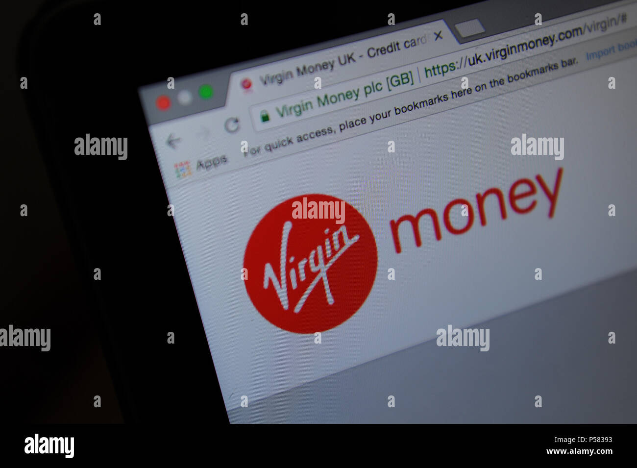 The Virgin Money website on a computer Stock Photo