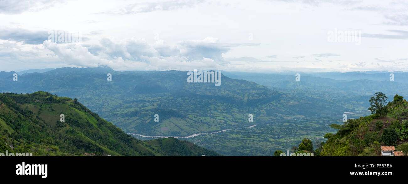 Coffee plantation in Jerico, Colombia in the state of Antioquia with the view of river Cauca in be background Stock Photo