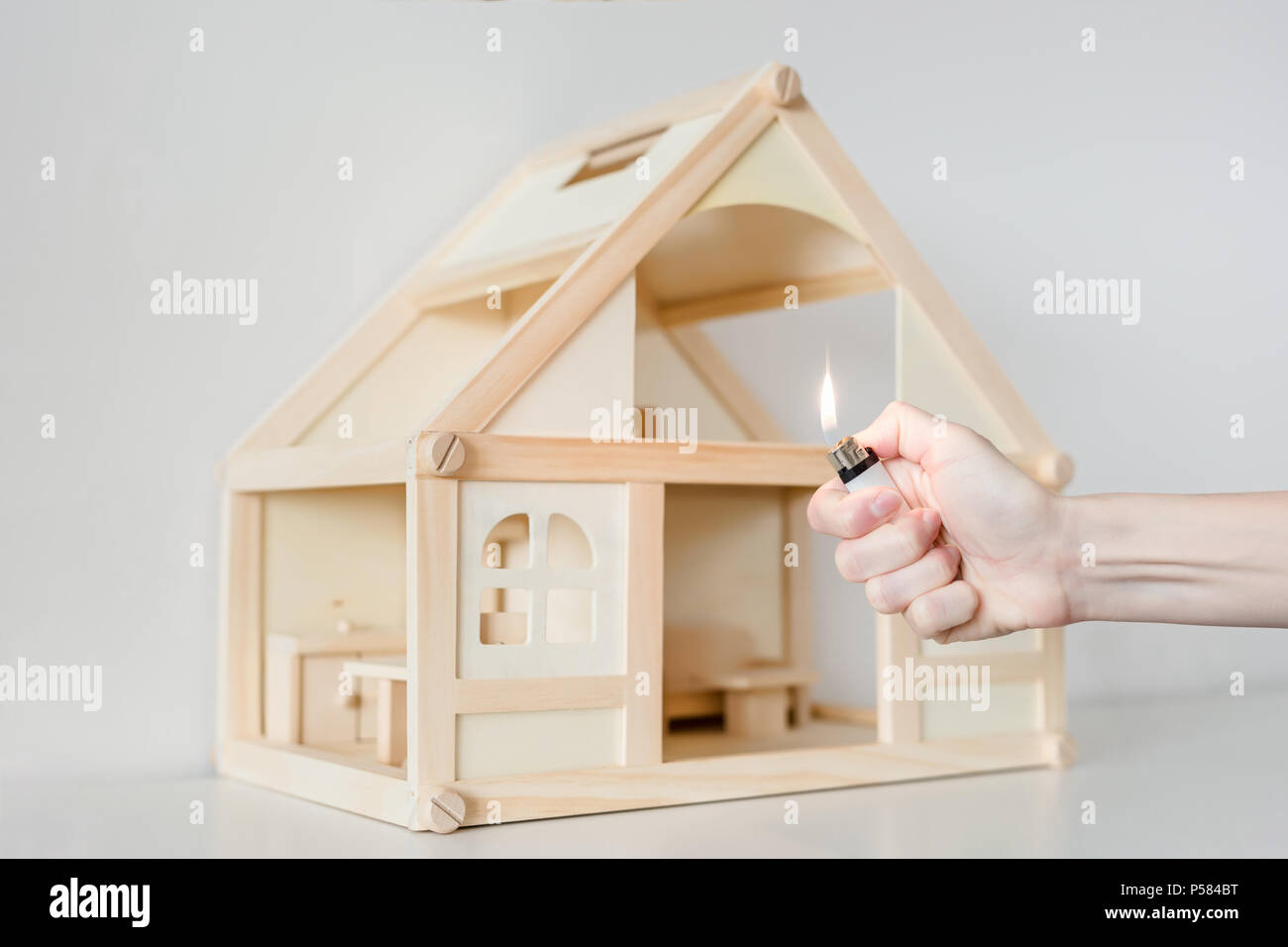 Wooden House Model Fire High Resolution Stock Photography and Images - Alamy