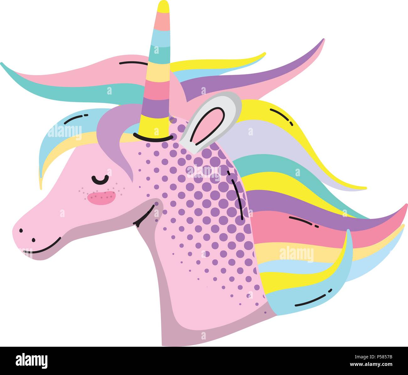 cute unicorn head with hair and horn vector illustration Stock Vector ...