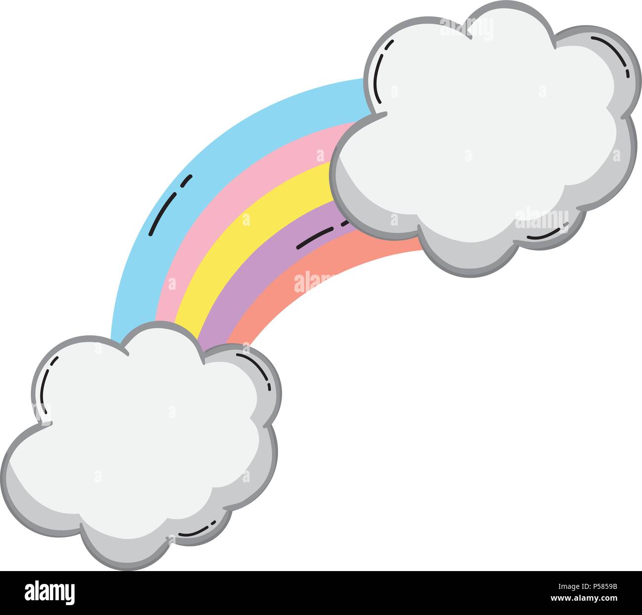 nature bright rainbow with fluffy clouds vector illustration Stock ...