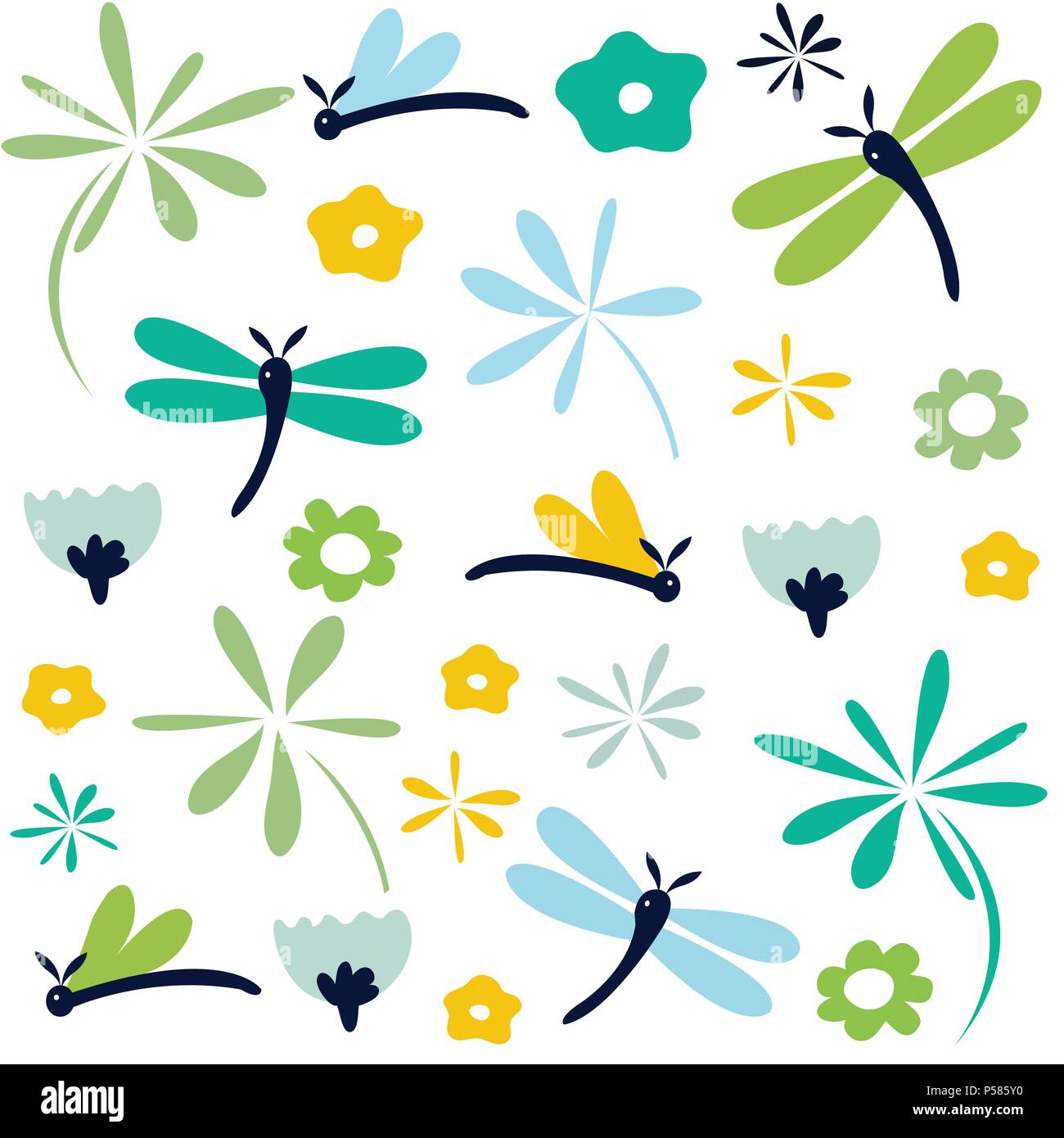 dragonfly seamless floral pattern Stock Vector