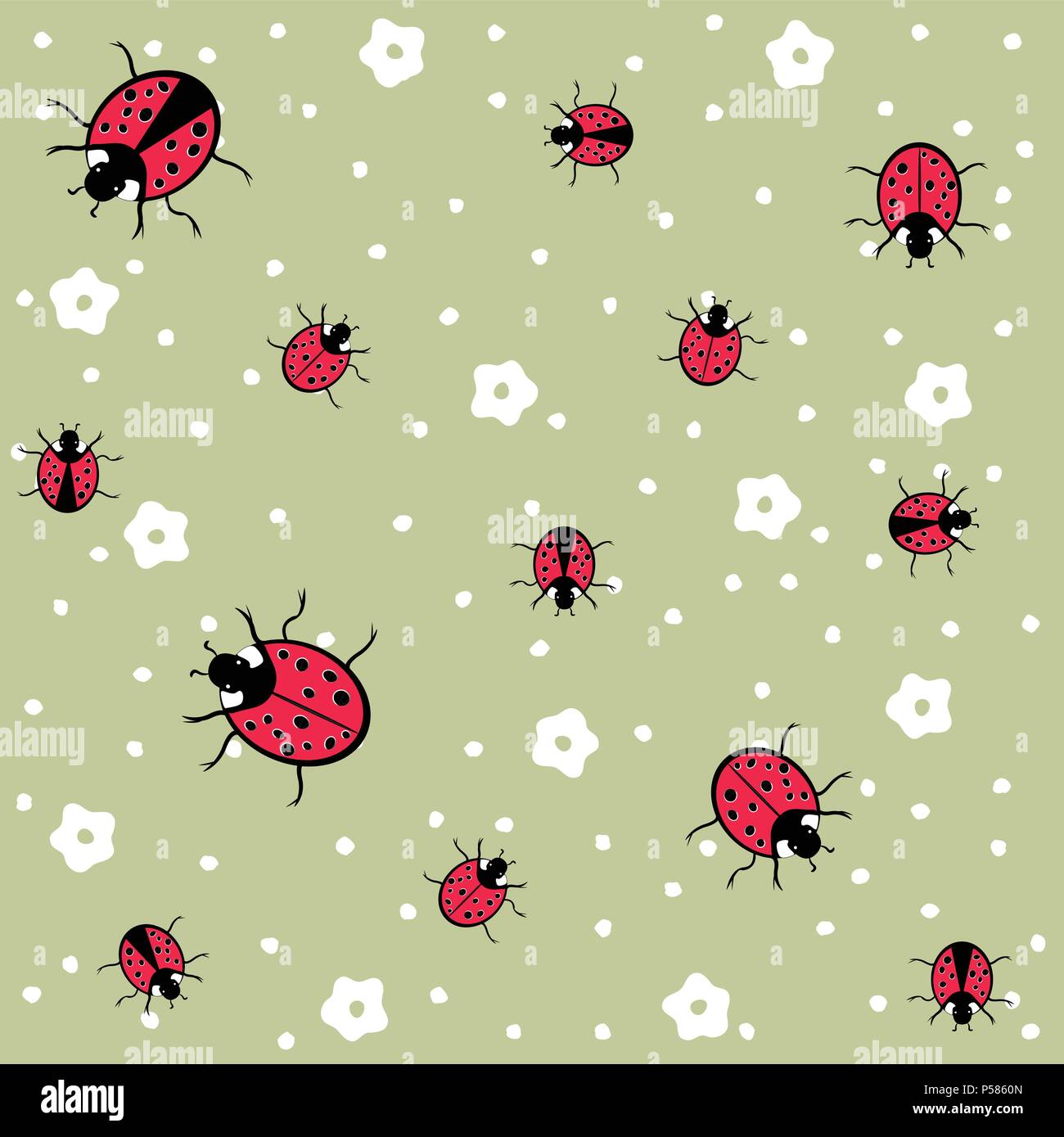 ladybug seamless floral pattern Stock Vector