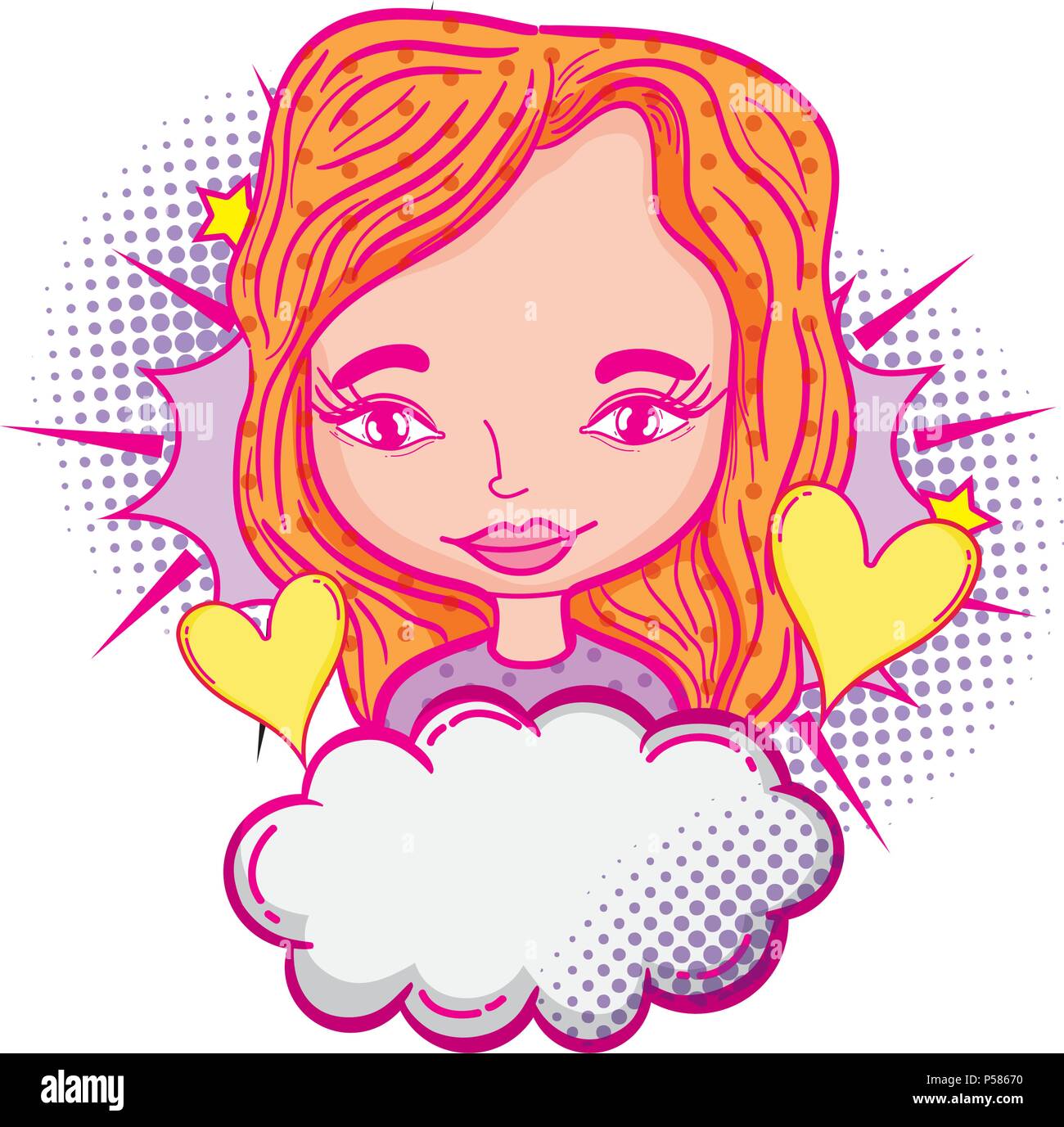 woman with hearts symbol and fluffy cloud vector illustration Stock ...