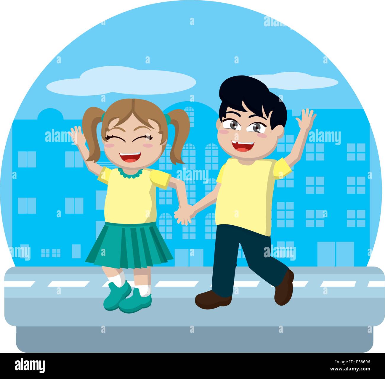 happy girl and boy children holding hand vector ilustration Stock ...
