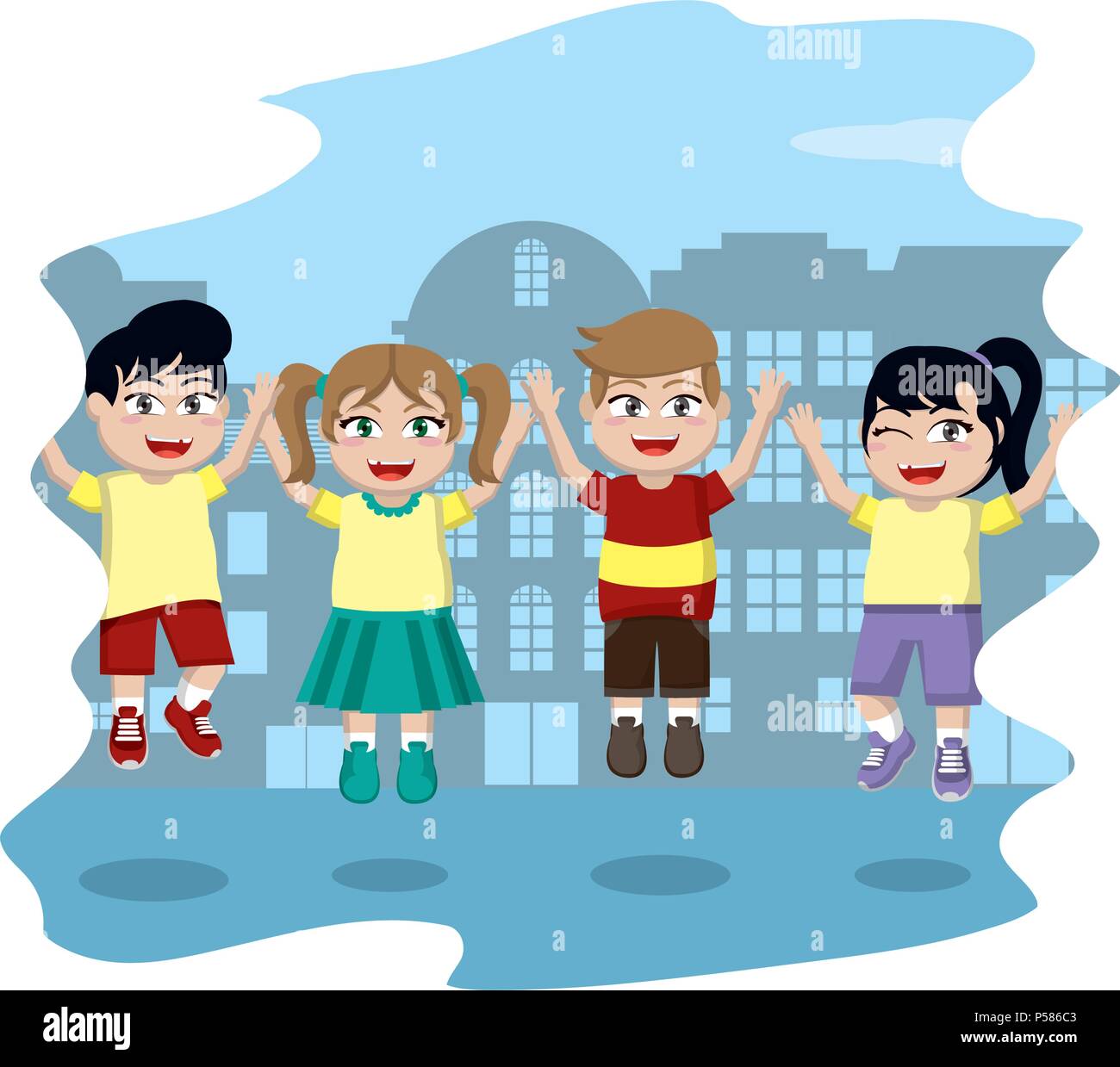 happy children jumping in the city urban vector illustration Stock ...