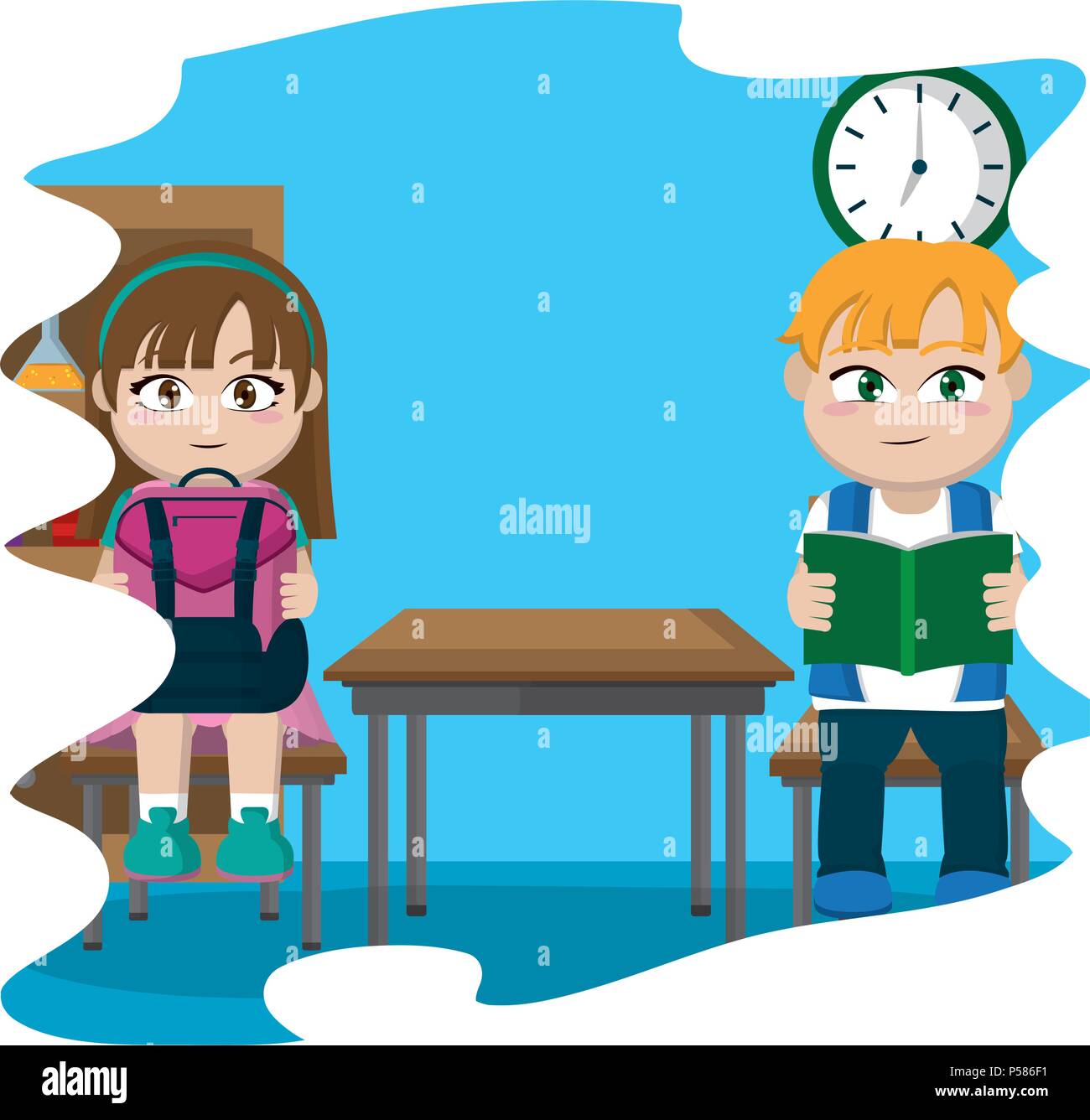 children students sitting chair and desk vector illustration Stock ...