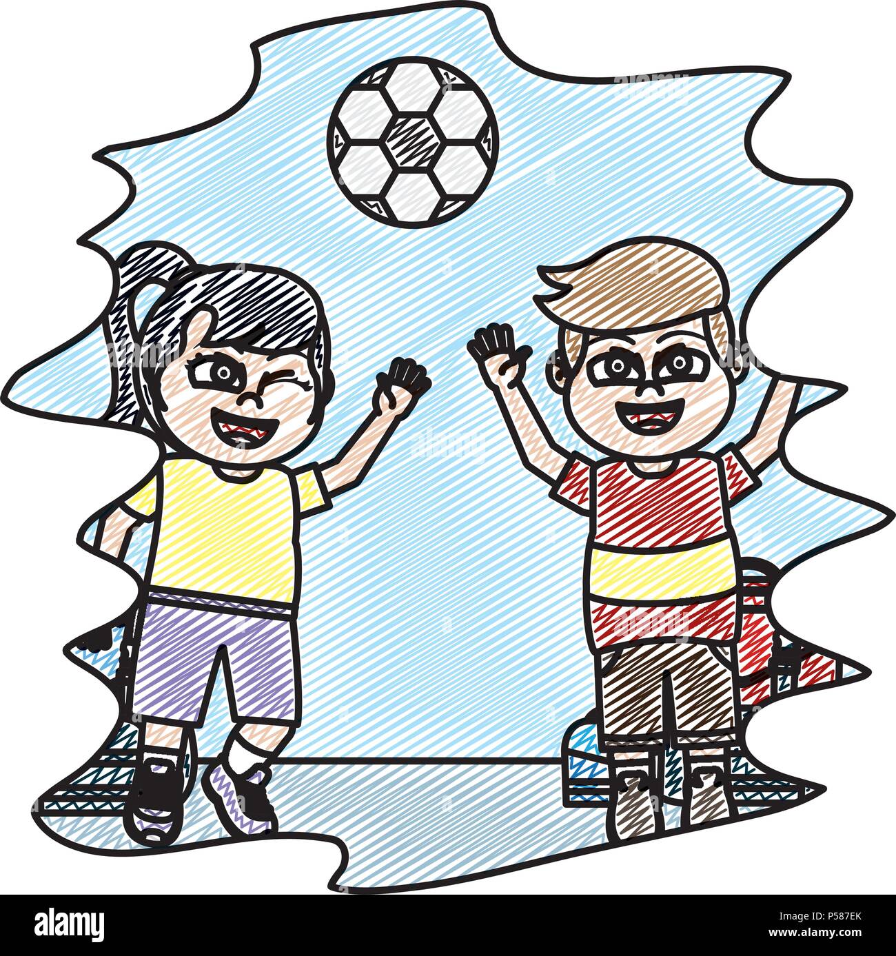 doodle children playing with soccer ball in the classroom vector