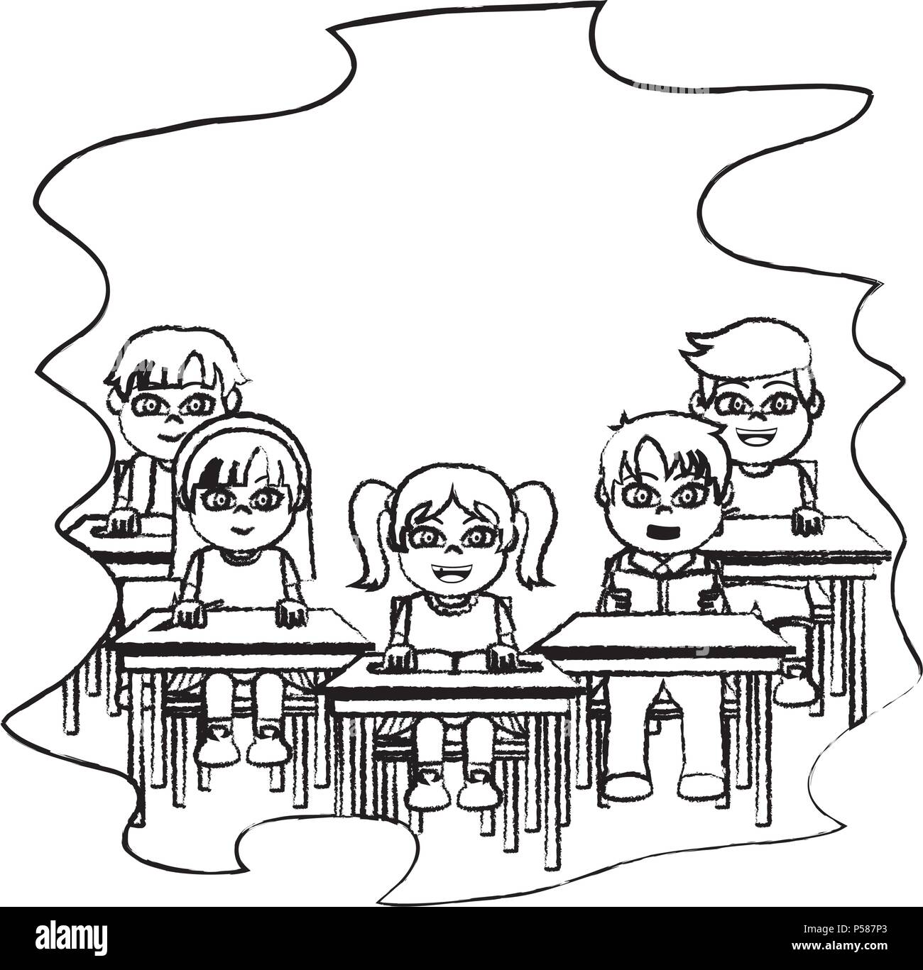 grunge students sitting school desk in the classroom vector ...