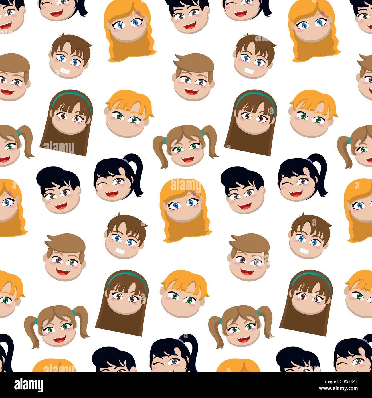 happy children heads wth hairstyle background vector illustration Stock ...