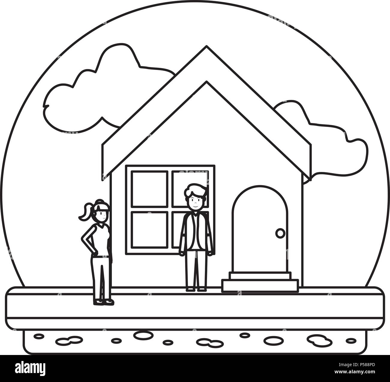 line happy family couple with house style vector illustration Stock ...