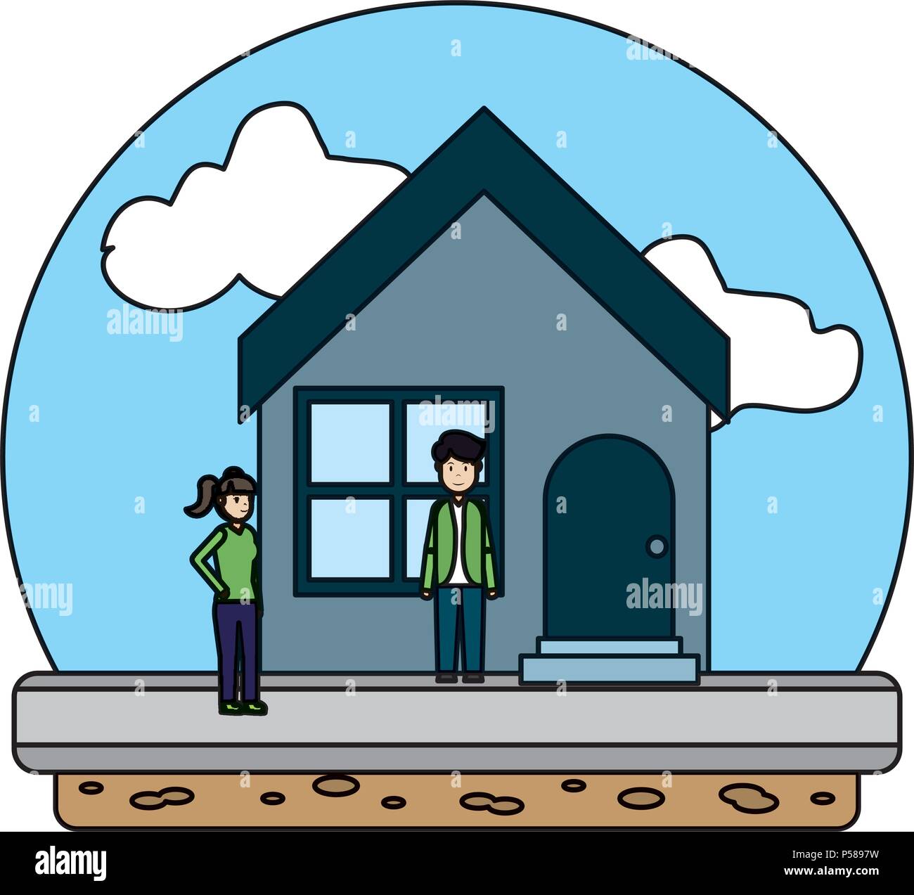 color happy family couple with house style vector illustration Stock ...