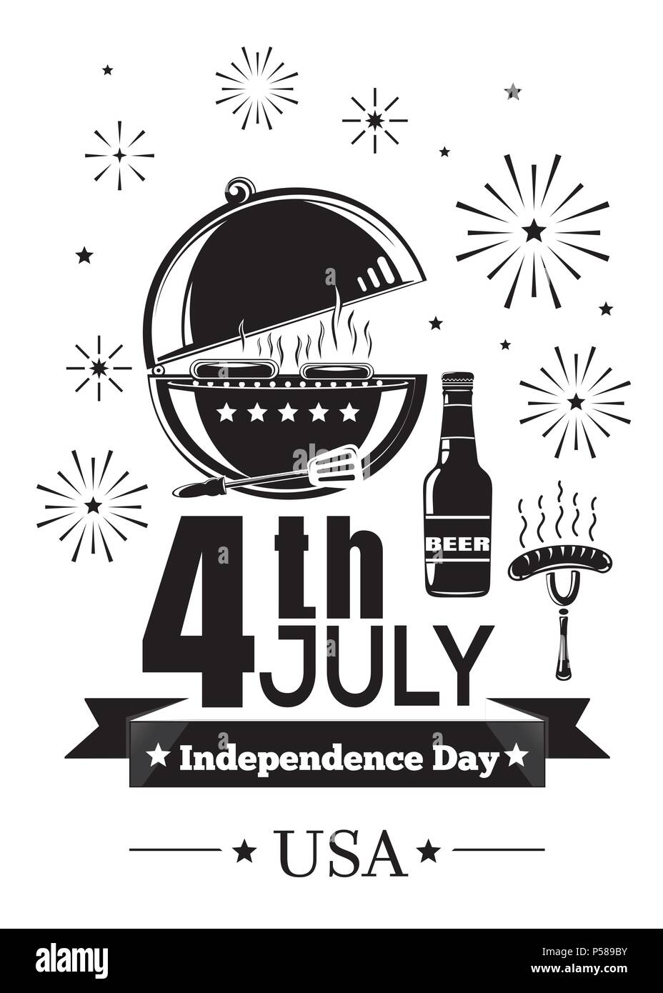 pix 4Th Of July Images Black And White https www alamy com festive barbecue on the 4th of july black and white logo design for us independence day vector illustration image209780703 html