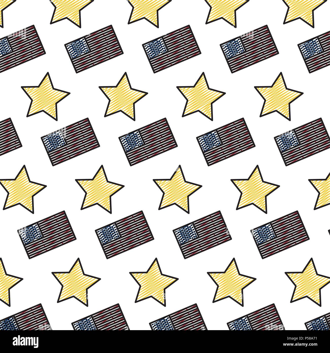 doodle usa flag nation and star background vector illustration Stock ...