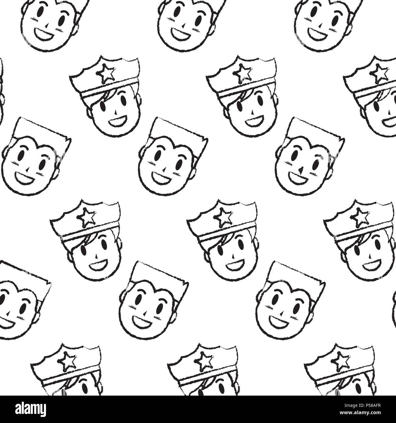 grunge happy policeman and man heads background vector illustration Stock Vector