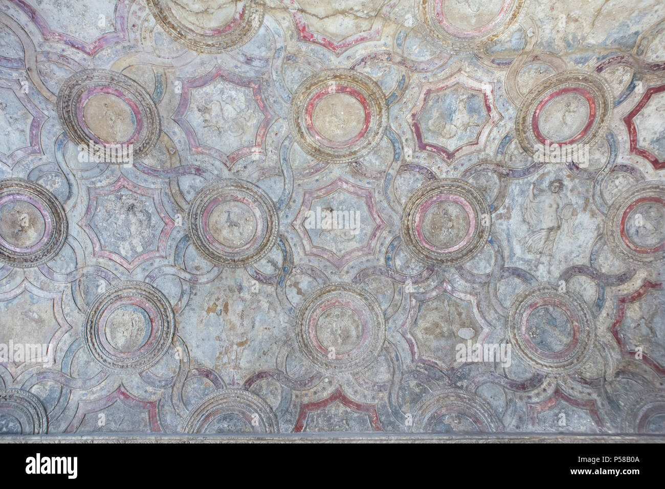Ceiling stucco decoration in the Stabian Baths (Terme Stabiane) in the archaeological site of Pompeii (Pompei) near Naples, Campania, Italy. Stock Photo