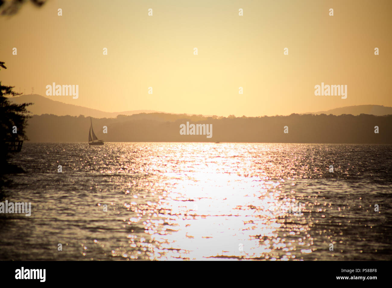 A series of lake photos during a Summer sunset. Stock Photo