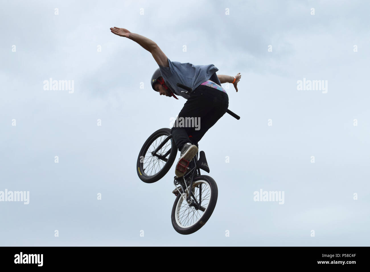 Aerial BMX stunt Stock Photo