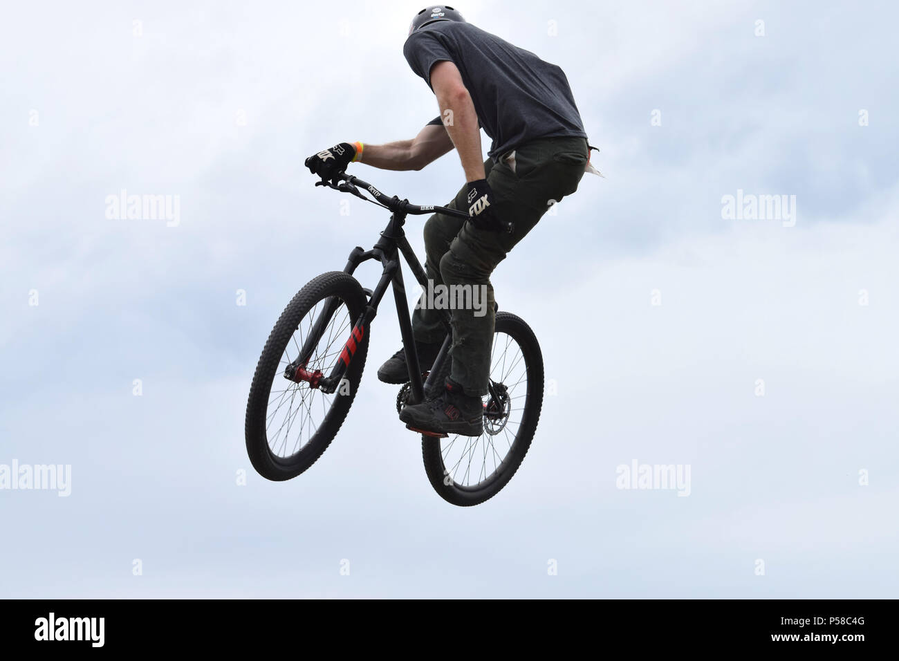 Aerial BMX stunt Stock Photo