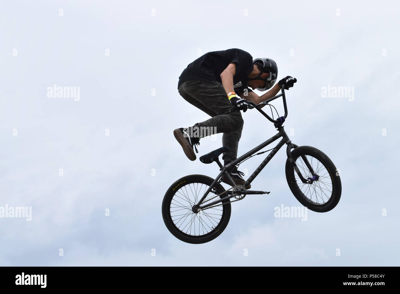 Aerial BMX stunt Stock Photo