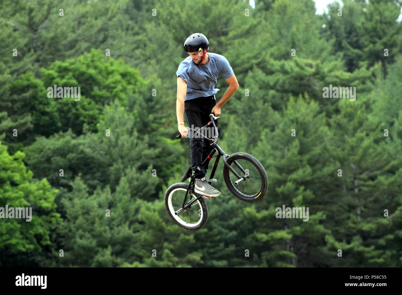 Aerial BMX stunt Stock Photo