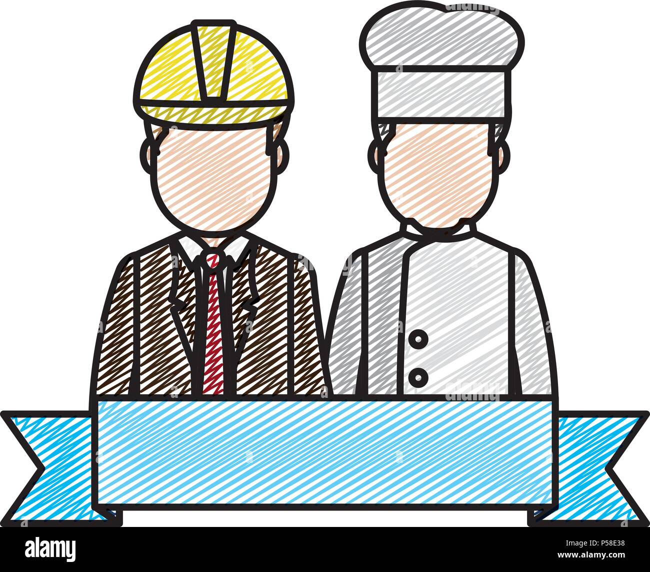 doodle chef hat and businessman helmet with ribbon vector illustration ...