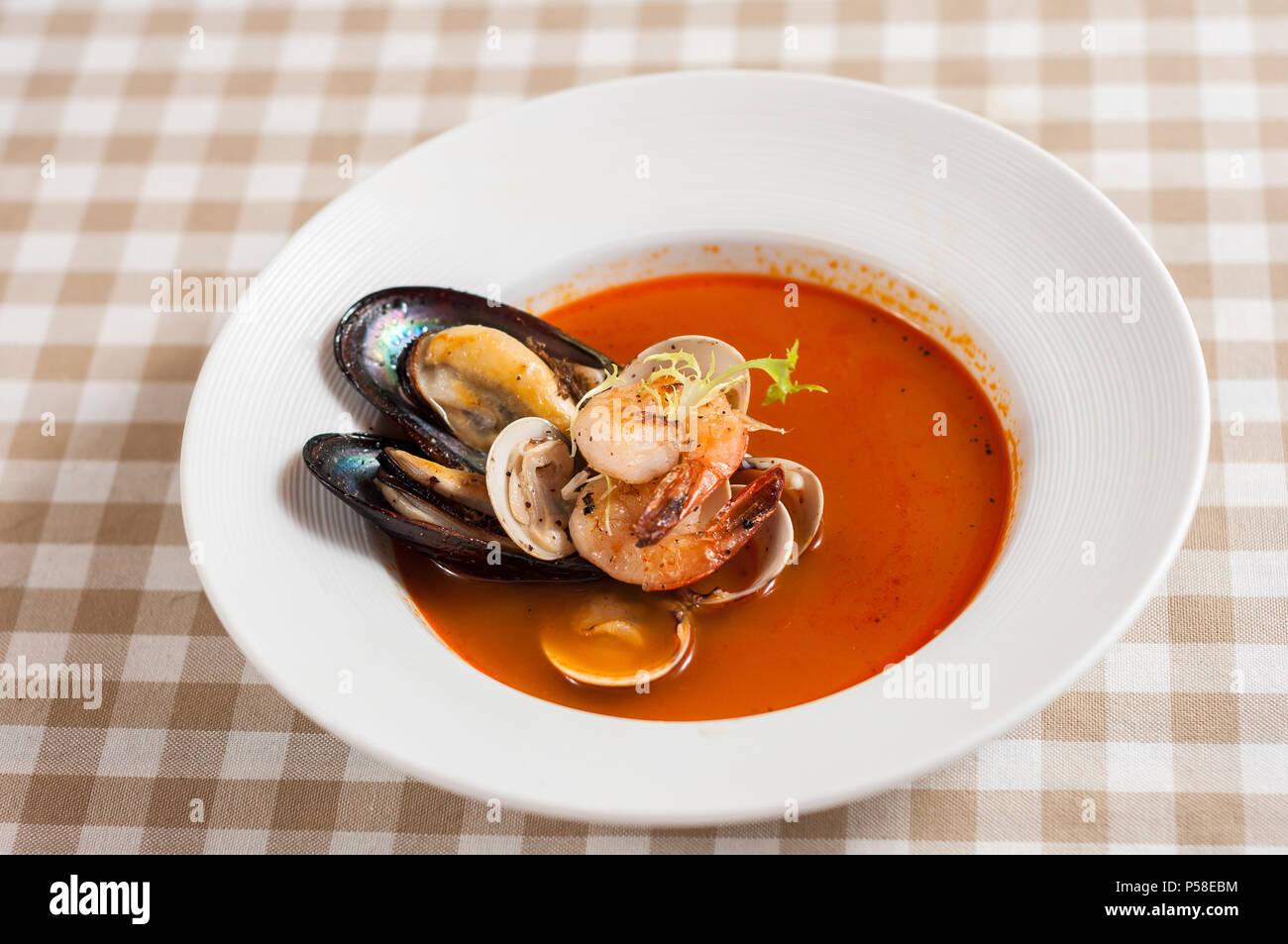 Bouillabaisse fish soup with prawn, mussel and clam Stock Photo Alamy