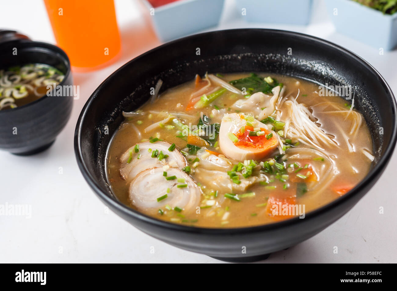 japanese tonkotsu ramen, pork bone broth noodles Stock Photo Alamy
